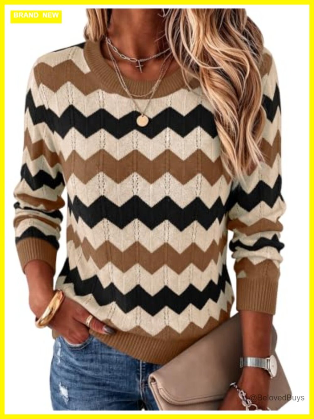 Womens Crew Neck Long Sleeve Knit Pullover Sweater Casual Fall Outfit